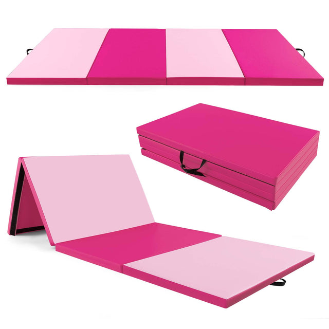 Front. Costway - Costway 10' x 4' x 2" 4-Panel Folding Exercise Mat with Carrying Handles for Gym Yoga - Pink.