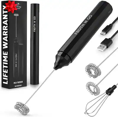 Zulay Kitchen - 3-in-1 Froth N Go Milk Frother Rechargeable - Comes with 3 Whisk Attachments