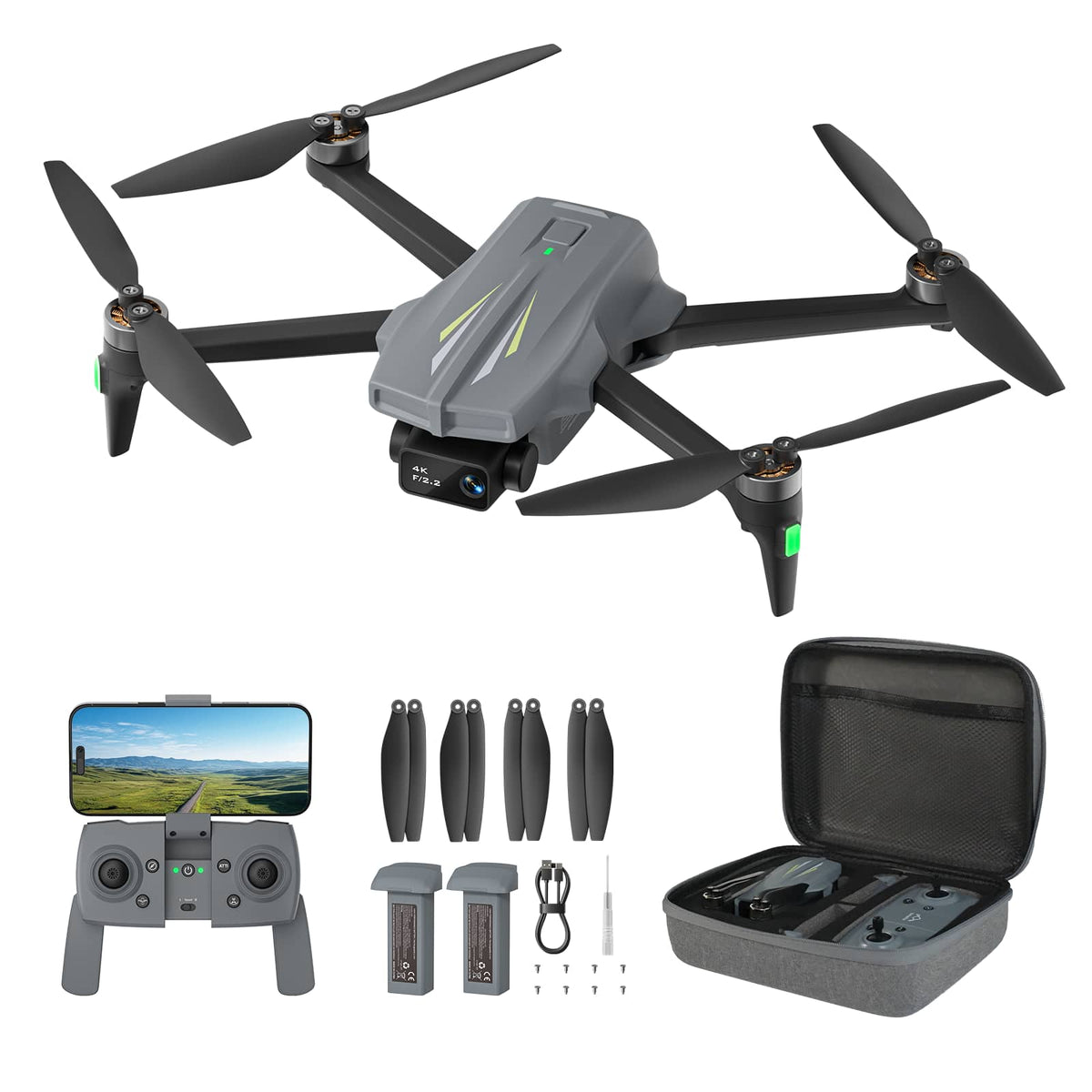 Ameta - S20 4K Drone with Camera GPS with 2 Batteries and Remote Controller - Gray