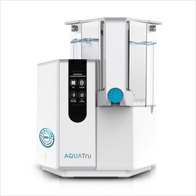 ADVANCED 4-STAGE FILTRATION  
PRE  
CARBON  
REVERSE OSMOSIS  
VOC CARBON  
ALKALINE pH+ MINERAL BOOST  
AQUATru