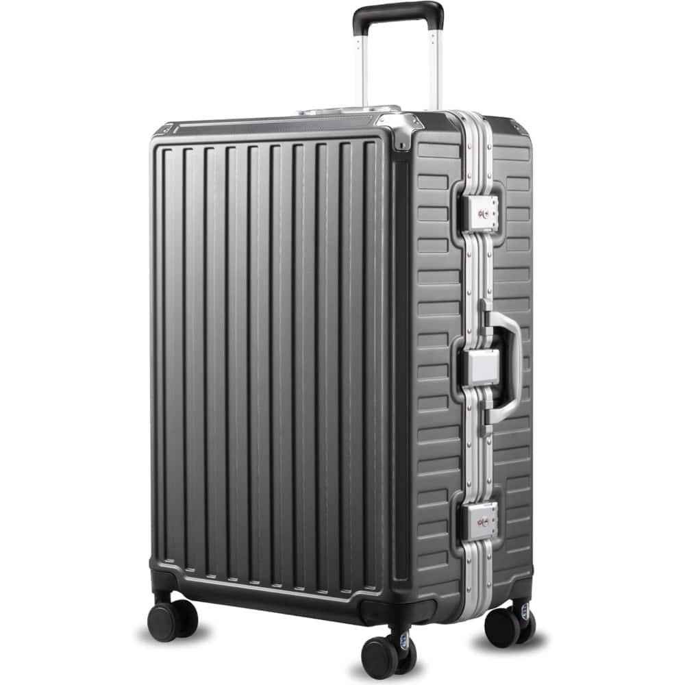 LUGGEX - 28 Inch Checked Luggage Zipperless Aluminum-Frame PC Suitcase with Spring-Loaded Wheels 8010S - ZX-Core - Black