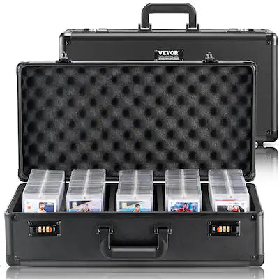VEVOR - Graded Card Storage Box, 5 Slots, Graded Sports Cards Holder Carrying Case with Coded Lock Foam Dividers