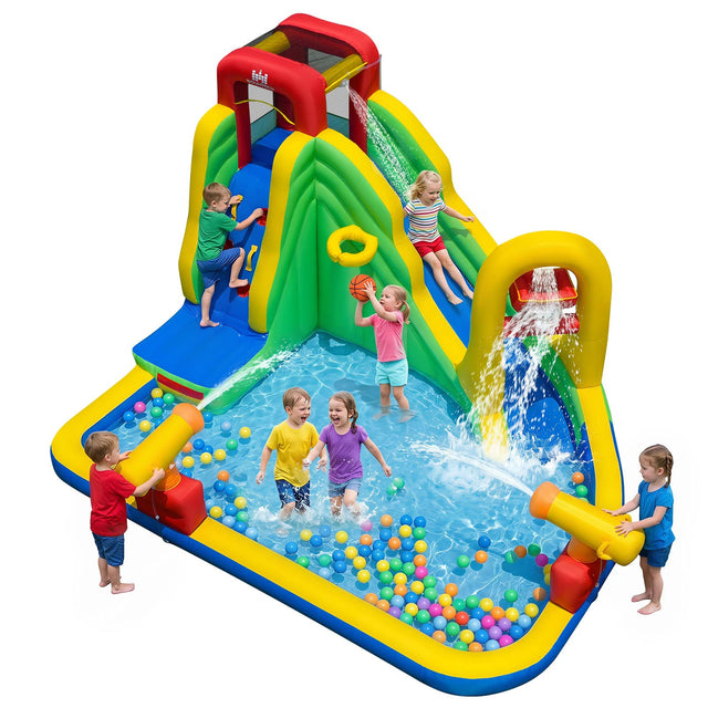 Front. Costway - Inflatable Water Slide 6-in-1 Outdoor Water Park Splash Pool without Blower - Multicolor.
