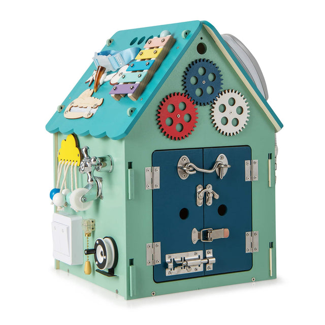 Front. Costway - Costway Wooden Busy House Montessori Toy with Sensory Games & Interior Storage Space - Blue.