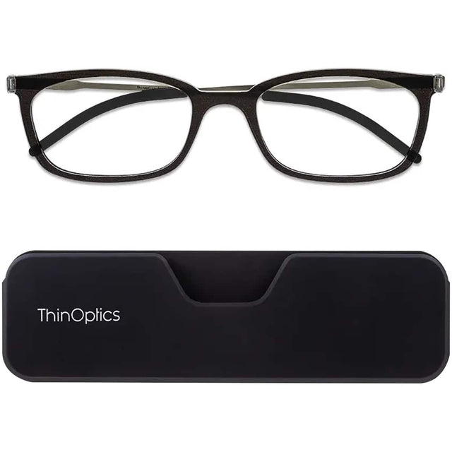 Front. ThinOptics - ThinOptics Connect Reading Glasses with Black Full Frame Pod - +1.00 - Black - Black.