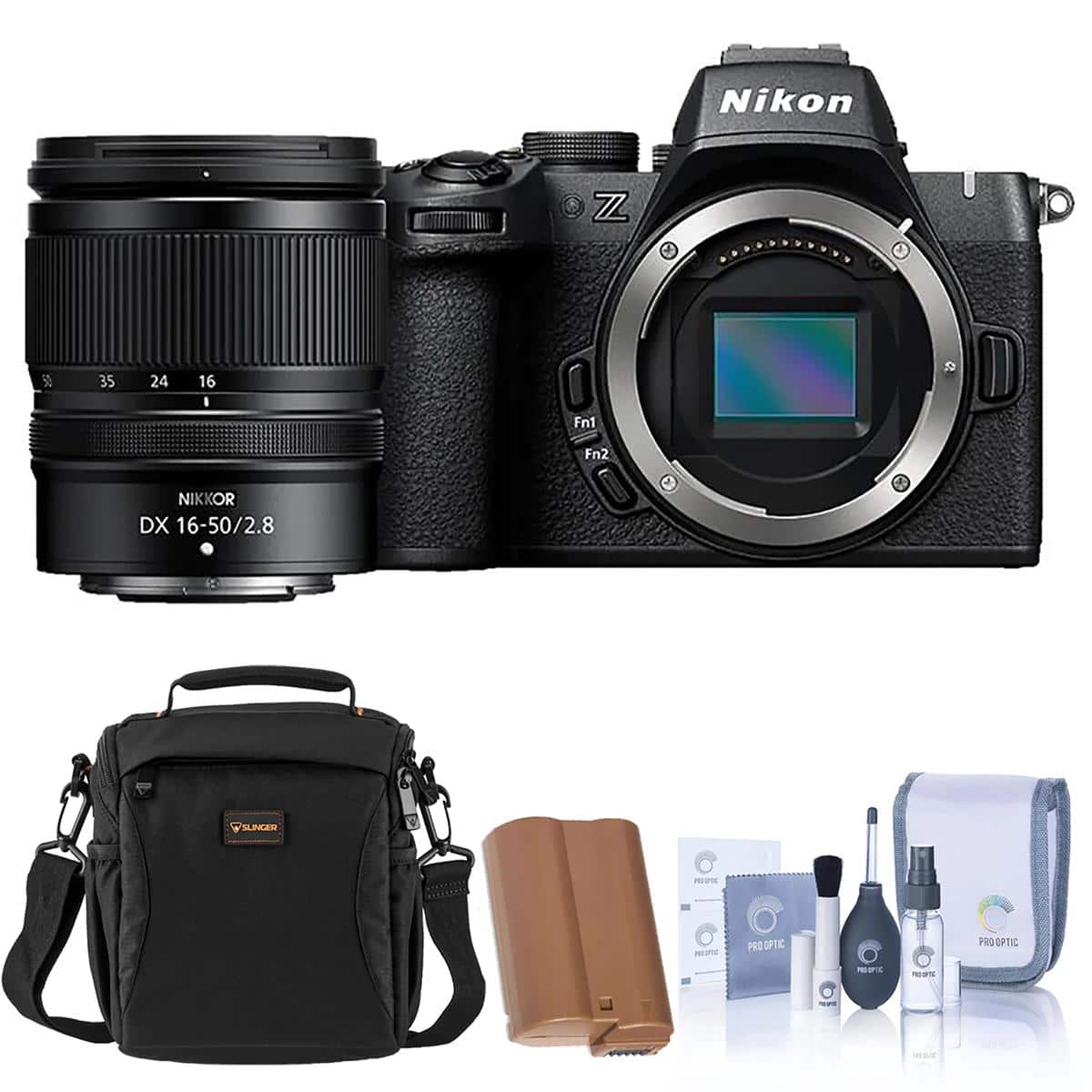 Bundle - Nikon - Z50II Mirrorless Camera with DX 16-50mm f/2.8 VR Lens, with Extra Battery, Shoulder Bag and Cleaning Kit