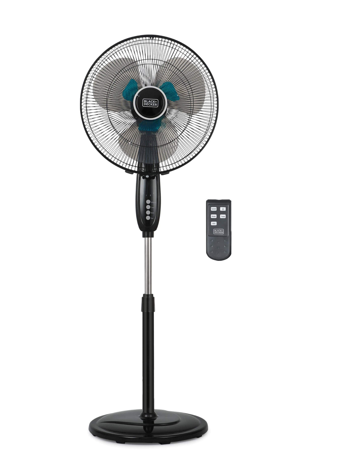 Black+Decker - BFSD116B 16" Oscillating Dual-Blade Stand Fan with Remote, Adjustable Height - Black
