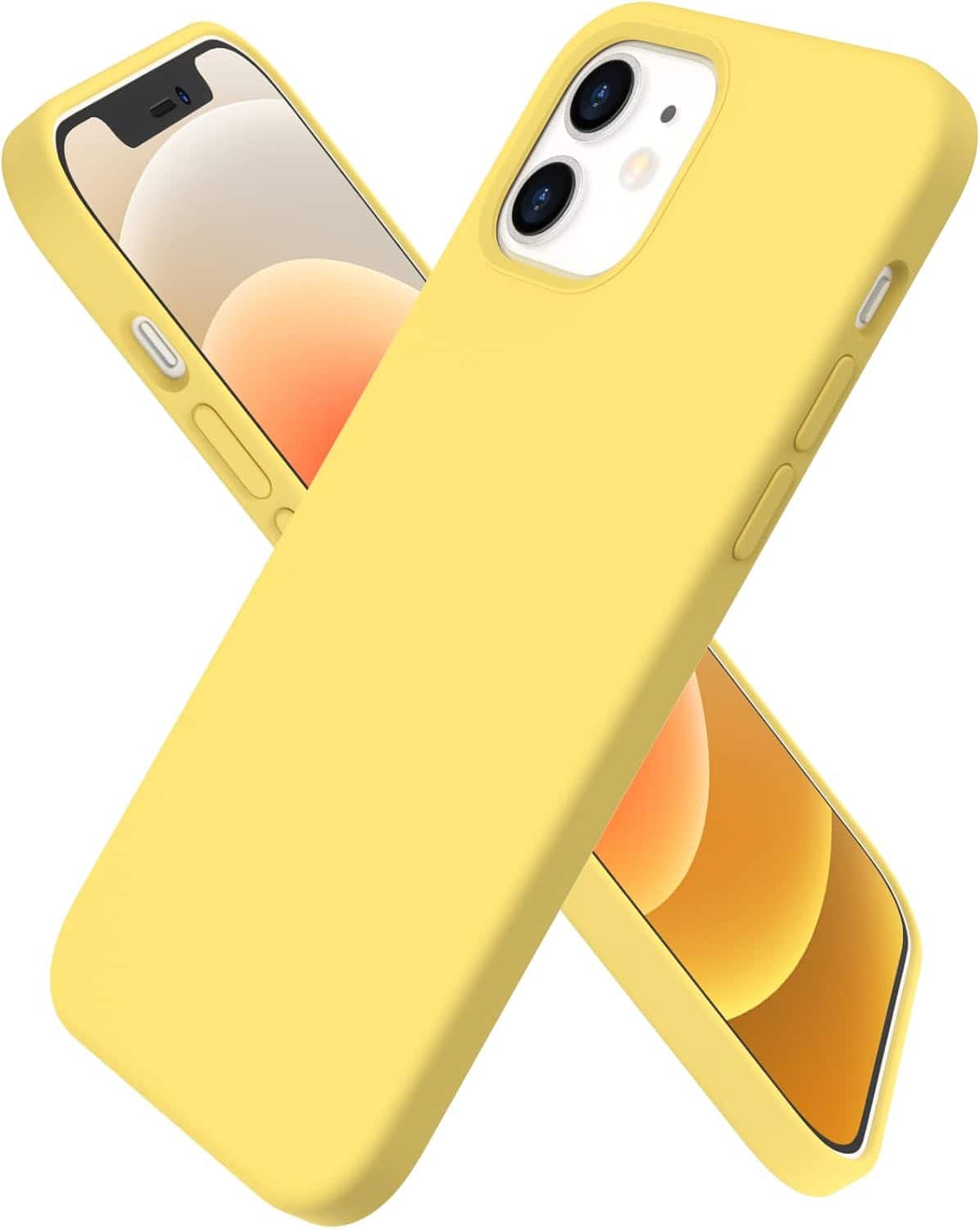 Ornarto - Designed for iPhone 12 Case 6.1" and iPhone 12 Pro Case, Slim Liquid Silicone Full Covered Case - Lemon Yellow