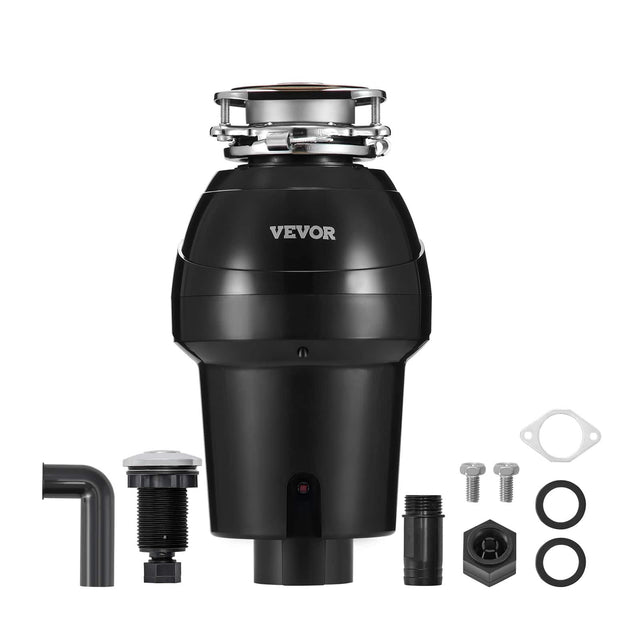 Front. VEVOR - Garbage Disposal, 1.25HP 3360RPM Continuous Feed Food Waste Disposer, 3-Bolt Mount Food Waste Grinding System - Black.