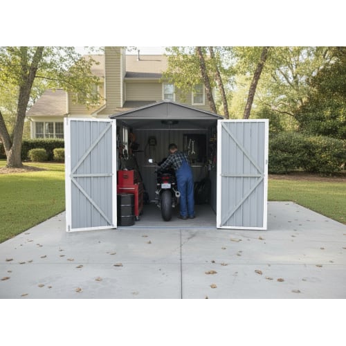 Front. Anysun - Motorcycle Outdoor Storage Shed with Window, 121" Wide, No Tracks/Fixtures, Easy Assembly - Grey+White.