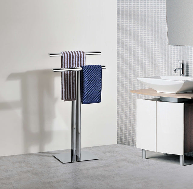 Front. Kings Brand Furniture - Kings Brand Furniture Space-Saving Modern Chrome Freestanding Towel Rack with Weighted Base - Chrome.