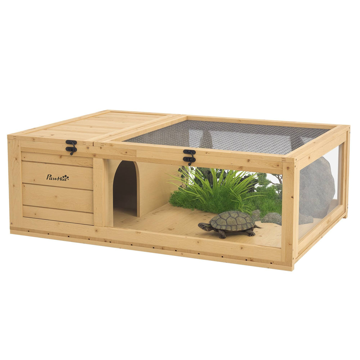 Pawhut - Wooden Reptile Cage with Top Access for Turtles, Lizards