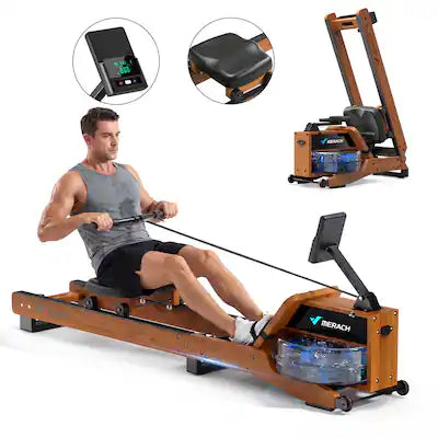 MERACH - Oak Water Rowing Machines for Home with 12 Enhanced Resistance Blade, Upgraded Handle, Adjustable Footpad