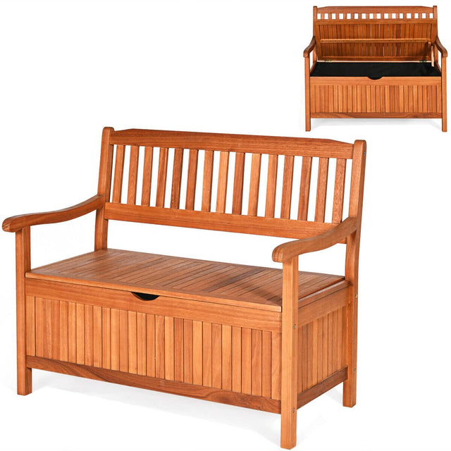 Front. Costway - Costway 42" Storage Bench Deck Box Solid Wood Seating Container Tools Toys W/Backrest - Natural.
