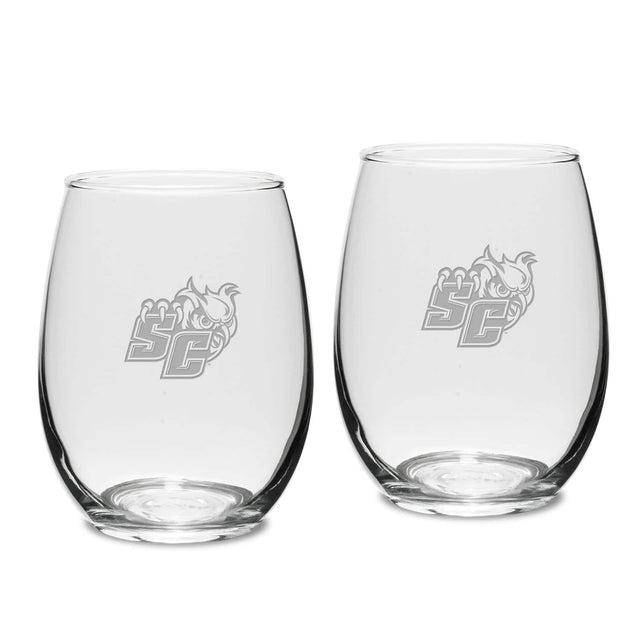 Front. Jardine - Southern Connecticut State Owls Two-Piece 15oz. Stemless Wine Glass Set - Multicolor.