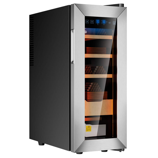 Front. KingChii - KingChii 35L Thermoelectric Cigar Humidor, 200-Cigar Electric Cabinet with Temp & Humidity Control - Silver.