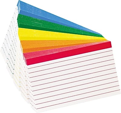 Front. Oxford - Color Coded 3" x 5" Index Cards, Lined, 100/Pack - Assorted.