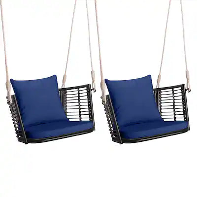 Costway - 2 PCS Patio Hanging Rattan Basket Chair Swing Hammock Chair with Seat Cushion
