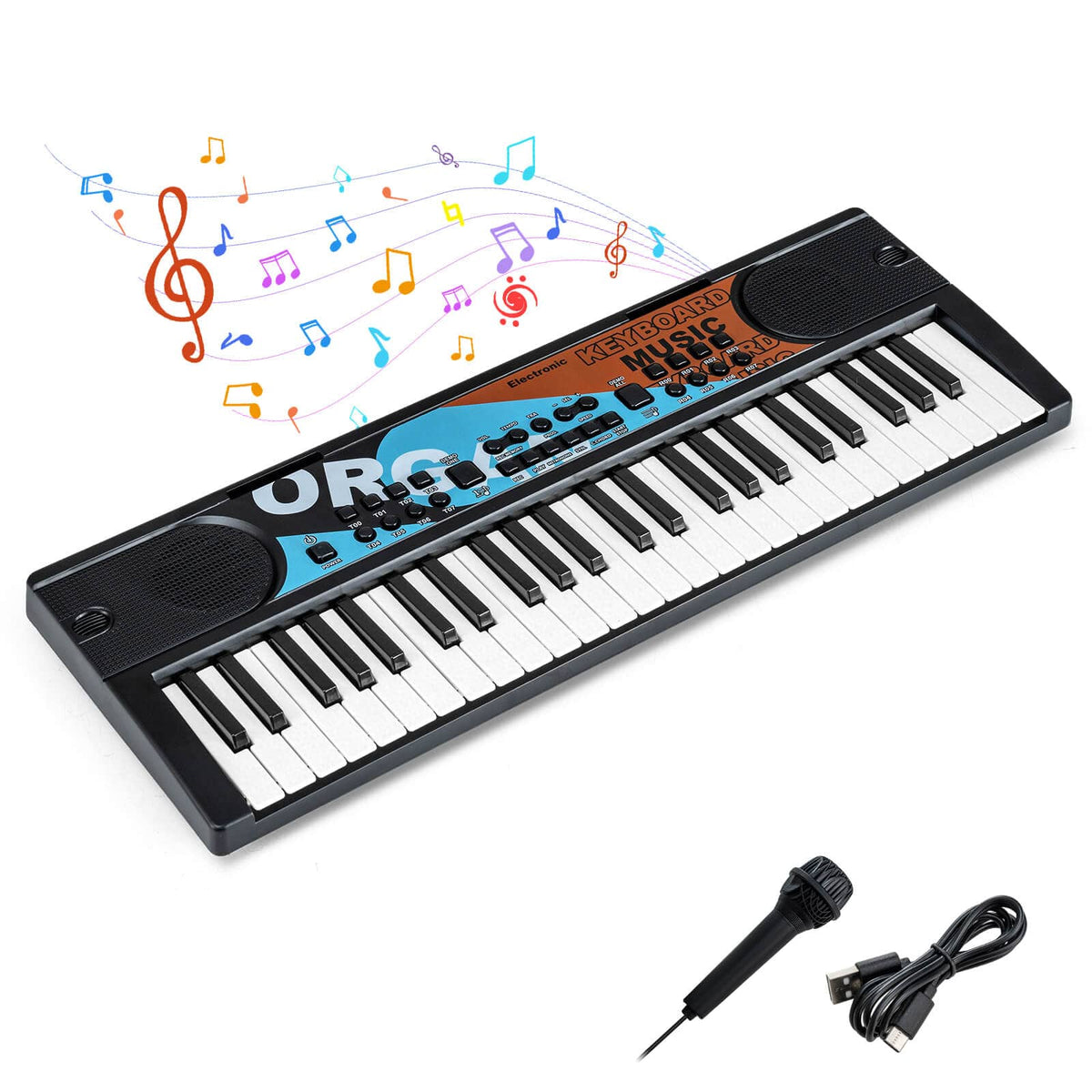 Costway - 49 Keys Portable Electric Keyboard Piano with 8 Rhythms, 8 Tones & 10 Demos - Black