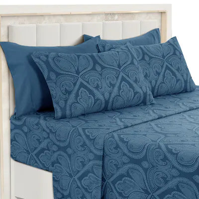 Lux Decor Collection - 6-Piece Queen Sheet Set, Paisley Design Brushed Microfiber Deep Pocket Sheets