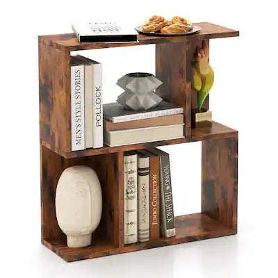 Costway - 1 PCS 3-Tier Bookshelf Geometric Bookcase Side Table with Open Storage Display Shelf