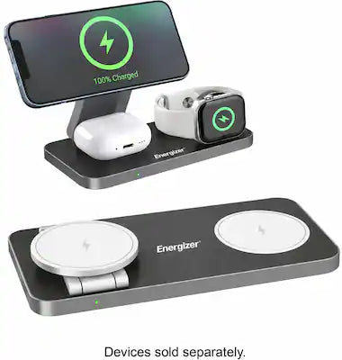 Energizer - 3-in-1 15W Magnetic MagSafe/Qi2 Compatible Fast 15W Charger, Charging Station/Stand for iPhone + AirPods + Apple Watch
