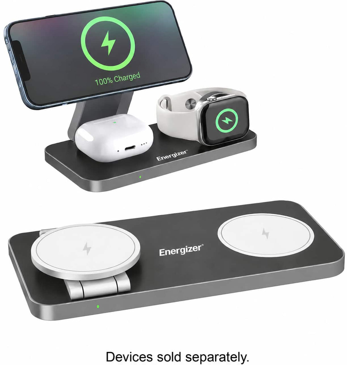 Energizer - 3-in-1 15W Magnetic MagSafe/Qi2 Compatible Fast 15W Charger, Charging Station/Stand for iPhone + AirPods + Apple Watch - Black