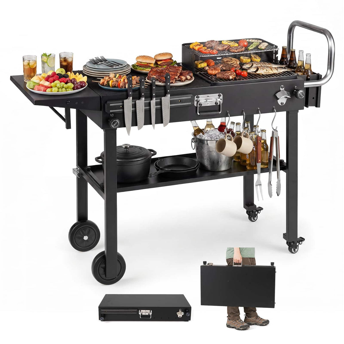 Costway - Outdoor Grill Cart for Blackstone Griddle with 31" x 17" Tabletop, Side Tray - Black