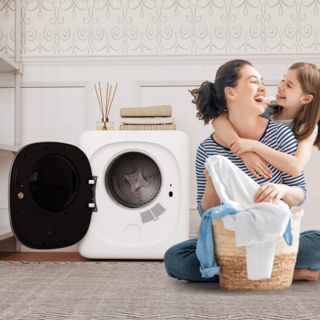 Front. LUCKY ONE - 800W Portable Clothes Dryer 1.5 cu.ft with LED Touch Panel - Stainless Steel Tub - White.
