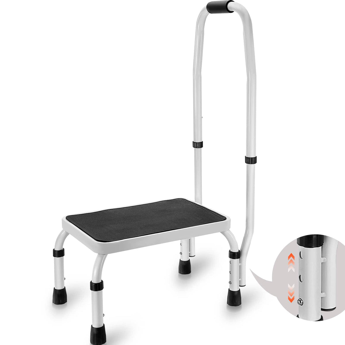 VEVOR - Step Stool 1-Step 330lbs Capacity, 3 Adjustable Height with Handle Steel Step Ladder - White