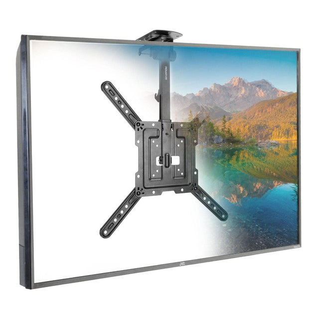 Front. Mount-It! - Fold-Down Ceiling TV Mount – Fits 23″–55″, Up to 44 lb, 90° Tilt, ±45° Swivel - Black.