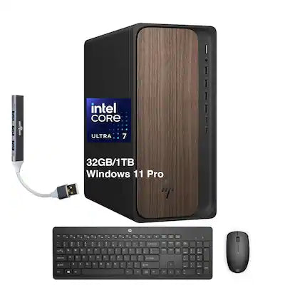 HP - OmniDesk Desktop (Ultra 7-265, 32GB, 1TB SSD, Intel Graphics, WiFi 6, Bluetooth 5.4, DP, ,HDMI, Win 11 Pro) w/USB Hub
