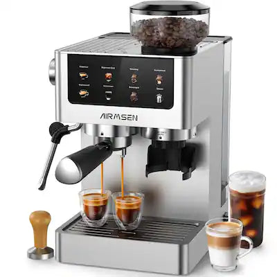 AIRMSEN - Espresso Machine with Burr Grinder, Cold Brew Coffee Machine for Cappuccino Latte Americano