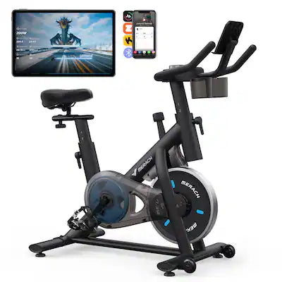 MERACH - Exercise Bike with New RPM Game Mode for Home Stationary Bike Enhanced Electronic, Holder Silent Belt Drive