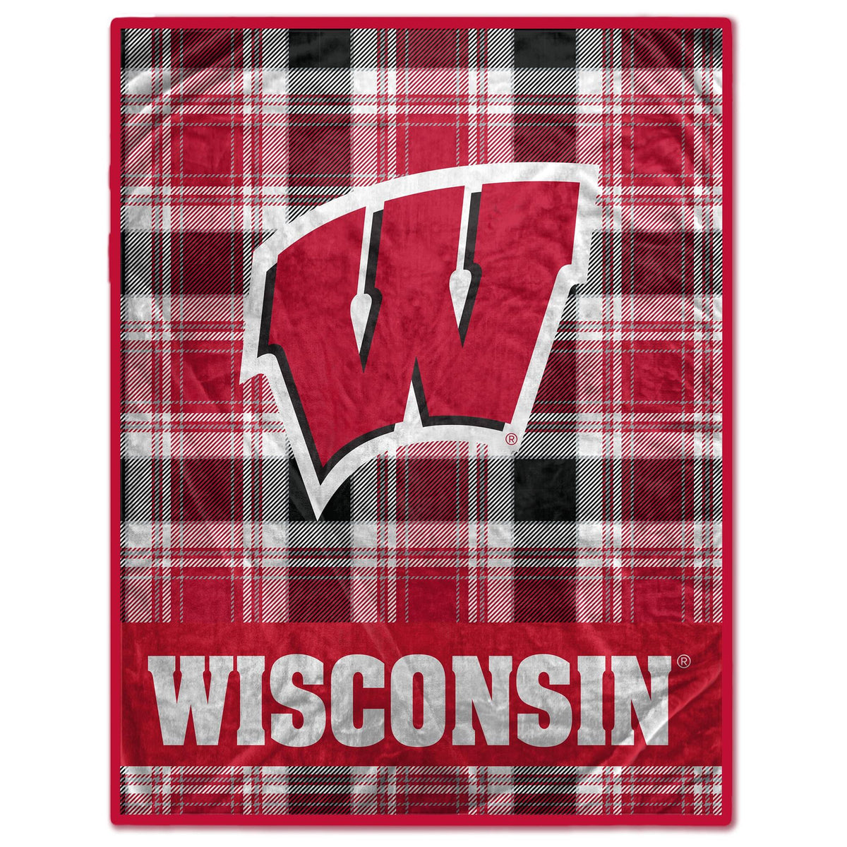 Pegasus - Wisconsin Badgers 66" x 95" Oversized Plaid FAN-mily Ultra Cozy Blanket - Multicolor