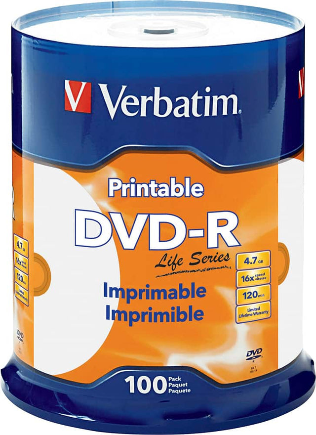 Front. Verbatim - 16x DVD-R Discs (100-Pack) - White.