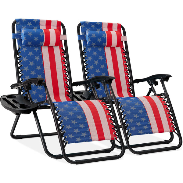 Best Choice Products - Set of 2 Zero Gravity Lounge Chair Recliners for Patio, Pool w/ Cup Holder Tray - Patriot Edition