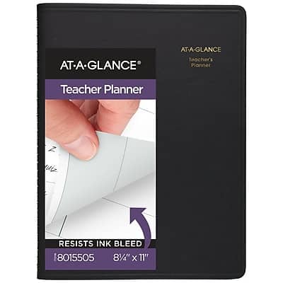 AT-A-GLANCE - 8.25" x 10.88" Weekly Teacher's Planner, Faux Leather Cover - Black