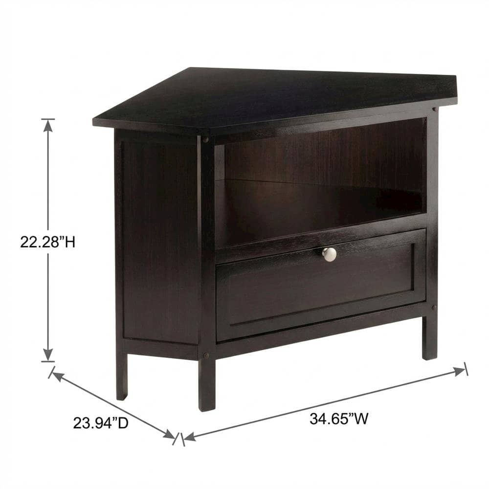 FurniFact - Solid Wood Corner TV Stand With Storage Flip Down Door And Open Shelf - Espresso