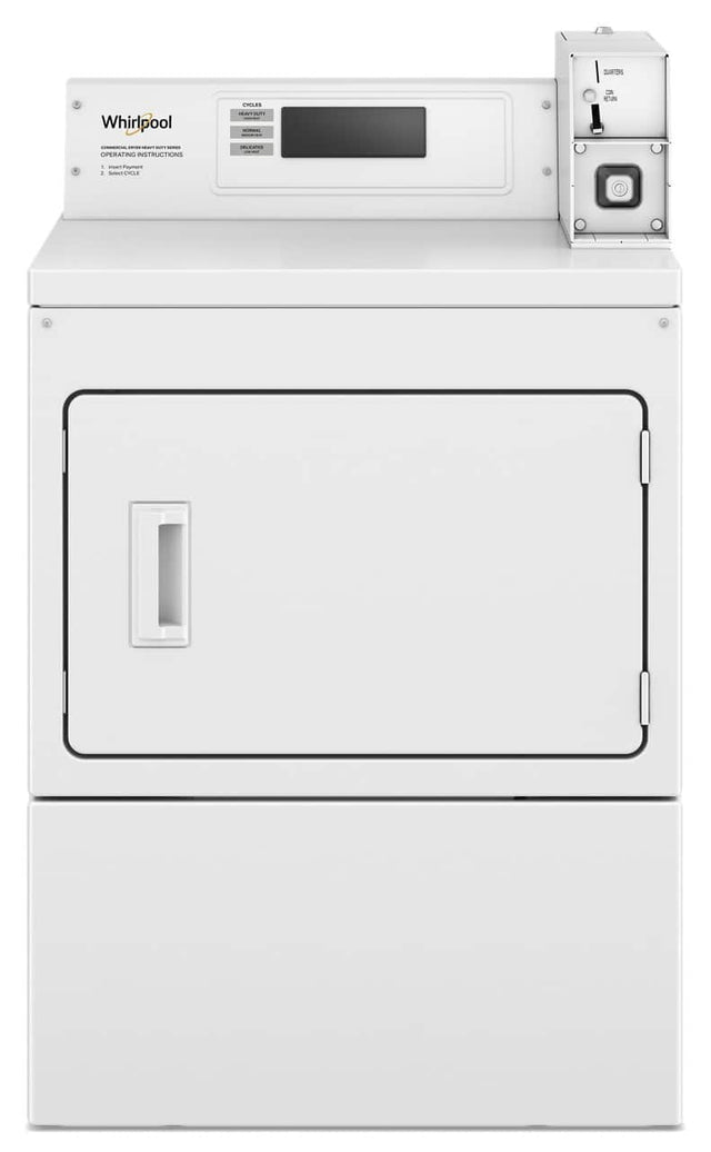 Whirlpool  
Commercial Better-Heavier Duty Series  
Laundry Instructions  
1. Insert Payment  
2. Select Cycle  

Cycles  
HEAVY/DUTY  
NORMAL  
DELICATES  

QUARTERS  
COIN RETURN