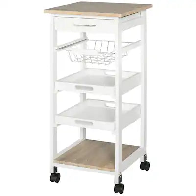 Homcom - Kitchen Cart, Rolling Kitchen Island with Storage, Utility Cart with Wire Fruit Baskets