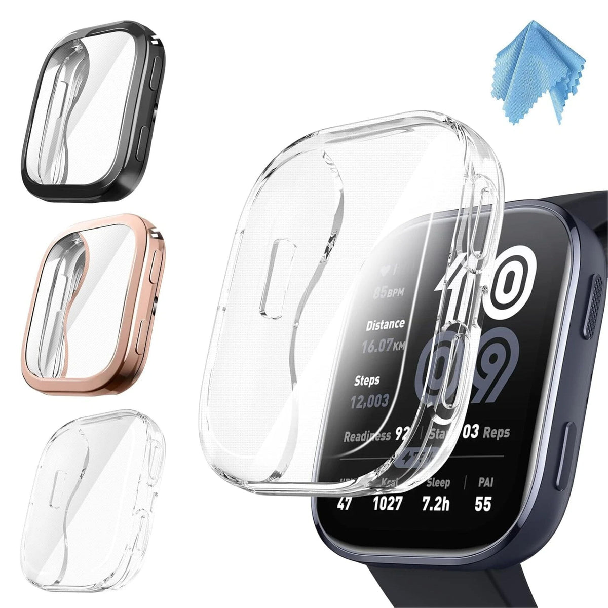 Kitcheniva - Soft TPU Plated Bumper Smart Watch Screen Protector Case For Amazfit Bip 6 Pack Of 3 - Black/Clear/Rose Gold