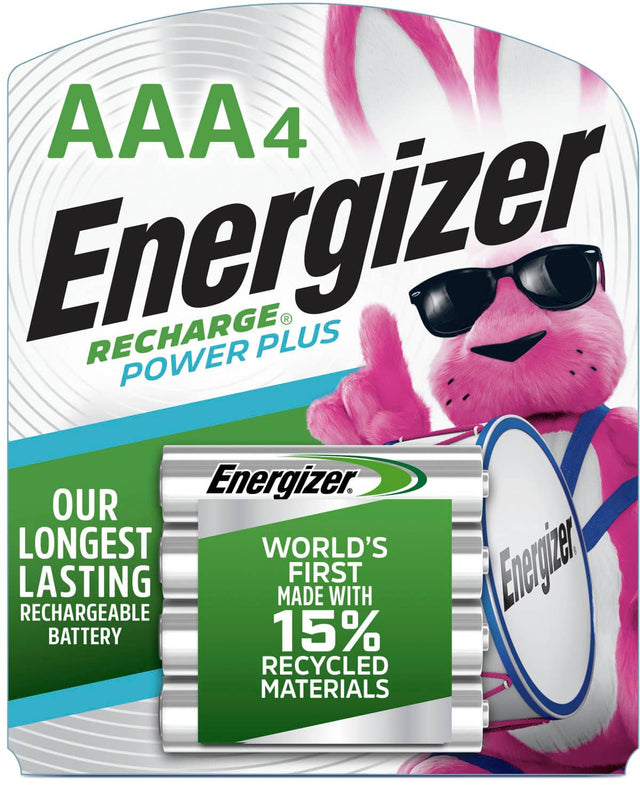 Front. Energizer - Rechargeable AAA Batteries (4 Pack) 800 mAh Triple A Batteries - Silver.