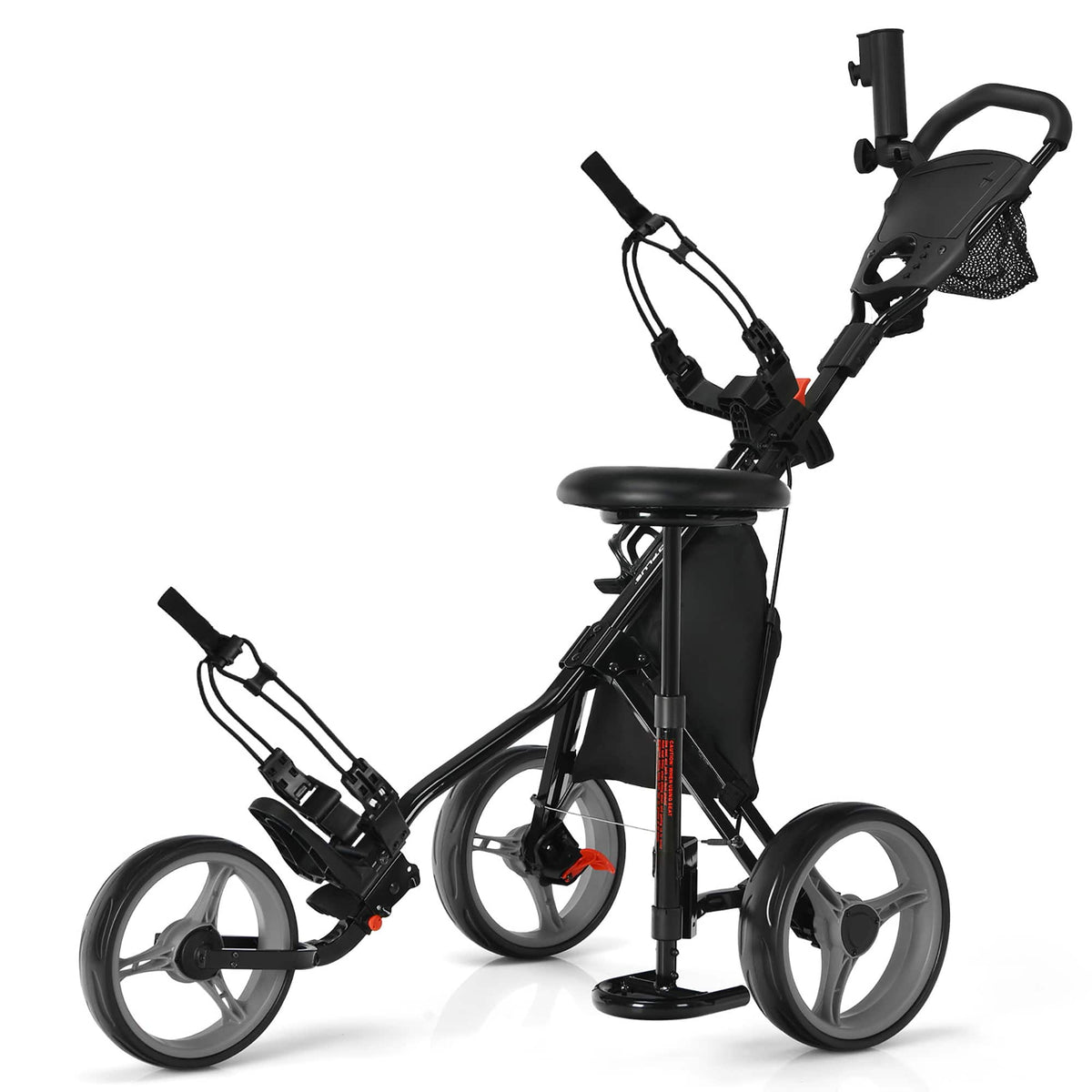 GOPLUS - Costway Folding 3 Wheels Golf Push Cart W/Seat Scoreboard Adjustable Handle - Gray