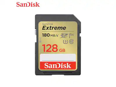 SANDISK - 128GB Extreme SDXC UHS-I/U3 Class 10 V30 Memory Card, Speed Up to 180MB/s (SDSDXVA-128G-GNCIN)