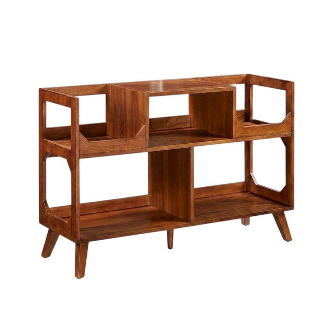 Front. FurniFact - Brown Large Walnut Record Player Stand - Walnut.
