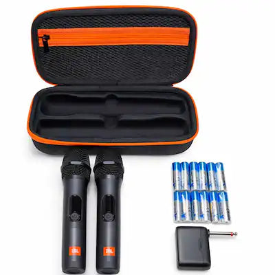 JBL - Wireless Two Microphone System with Dual-Channel Receiver, Black Including Winguard Protective Travel Case