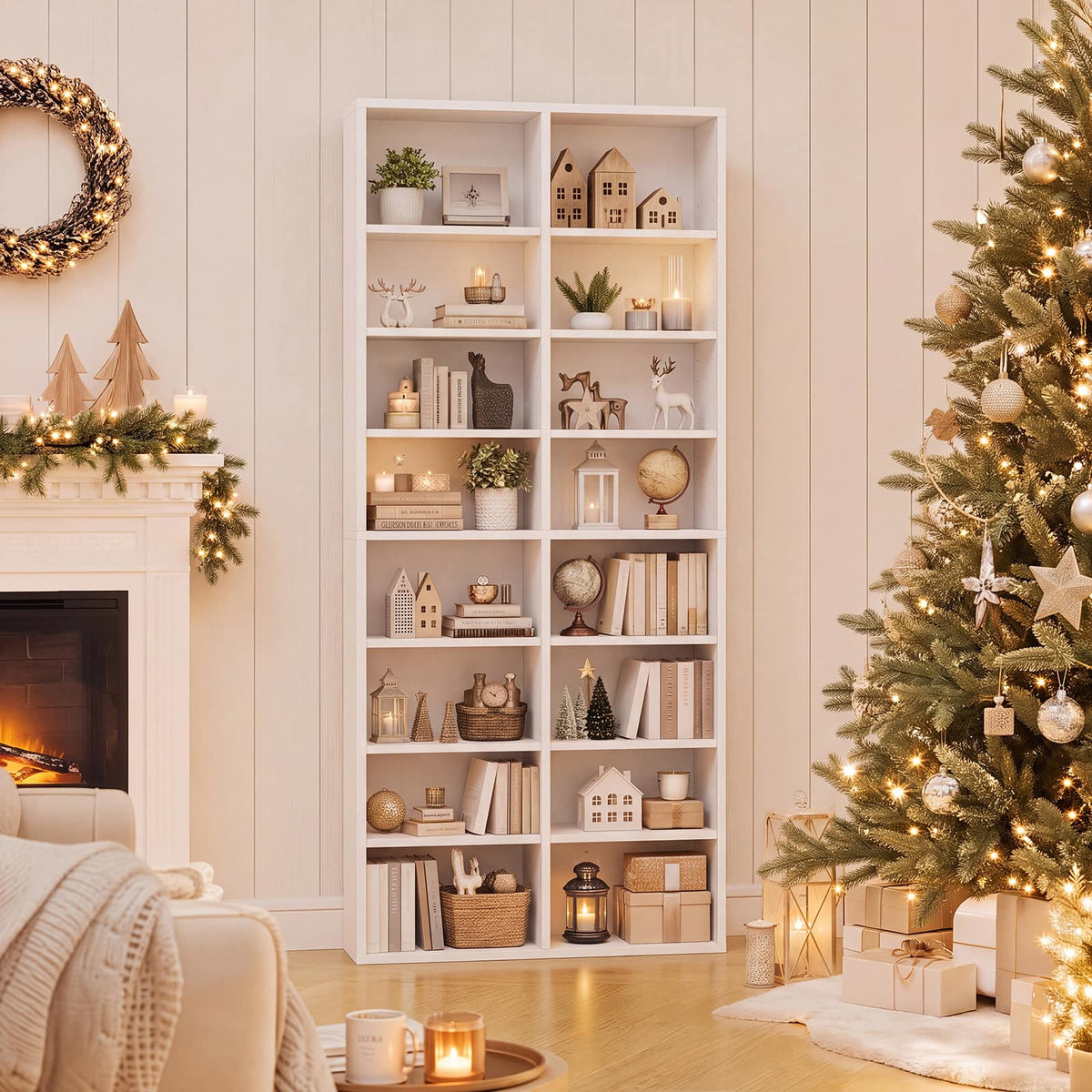 Costway - 1 PCS 16-Cube Bookcases CD Storage Rack 54" Freestanding Display Cabinet with 12 Adjustable Shelves - White