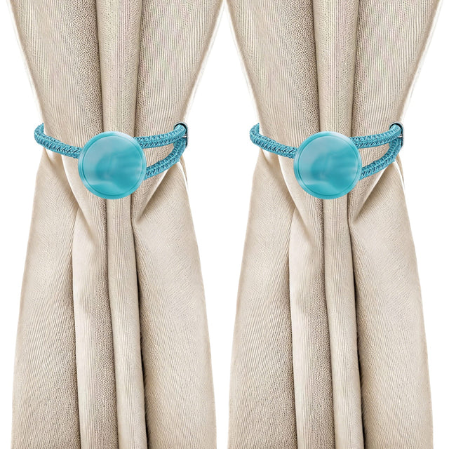 Front. Unique Bargains - Premium 2pcs Rope Curtain Tiebacks with Buckle Decorative Holders for Home Office Thin Sheer Window Curtains - Porcelain blue.