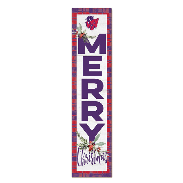 Front. Jardine - Linfield Wildcats 12'' x 48'' Outdoor Merry Christmas Leaner - White.